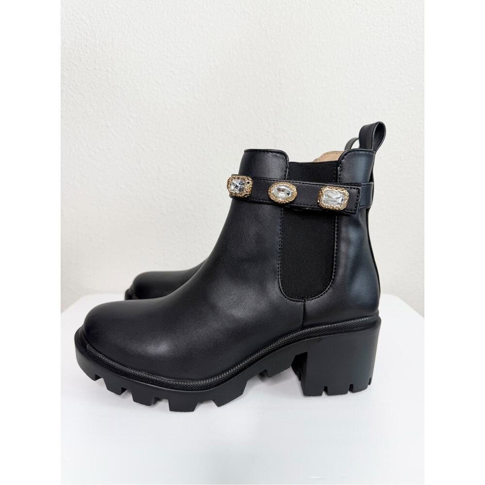 STEVE MADDEN Amulet Bootie Black Ankle Chelsea Boots with Jewel Strap Size 9.5 - Picture 3 of 6